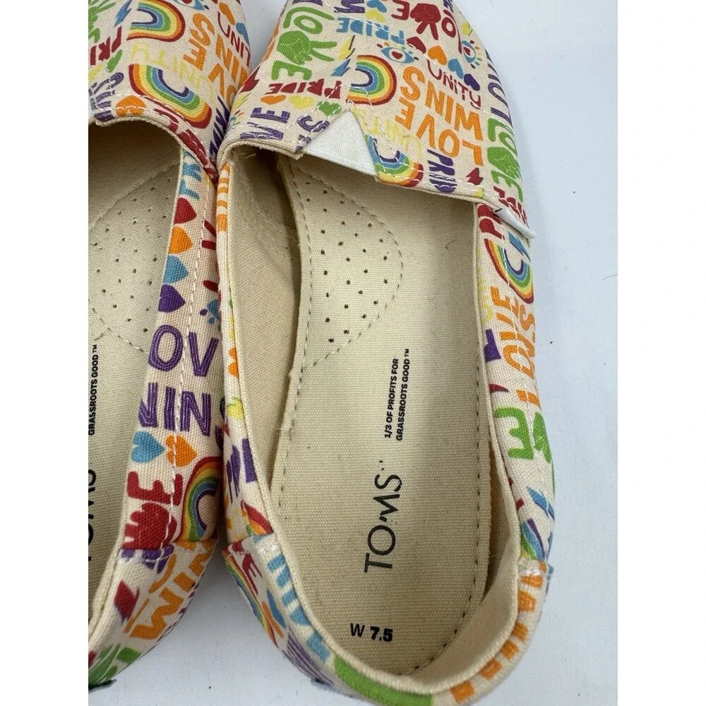 Womens Toms Size 7.5 Shoes SlipOn Alpargata Unity Love Wins Pride Rainbow Canvas